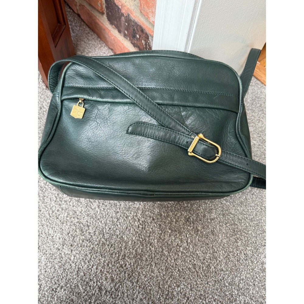 Lisa Loren Vintage Forest Green‎ Leather Crossbody Bag Gold Hardware Emerald